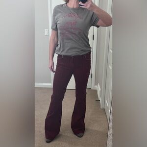 Rock & Roll Burgundy Flared Corduroy Pants with Studded Pockets - NEVER WORN
